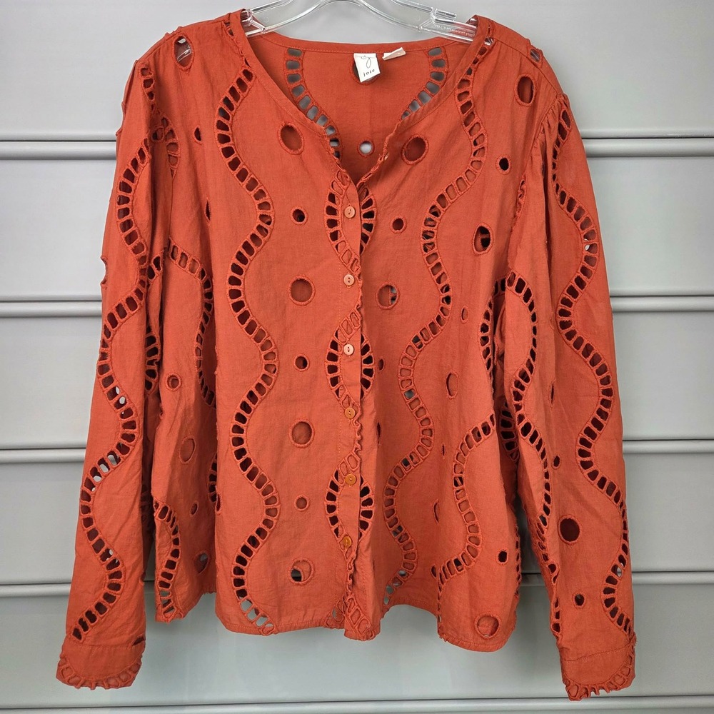 Joie Burnt Orange Eyelet Cutout Button-Front Blouse